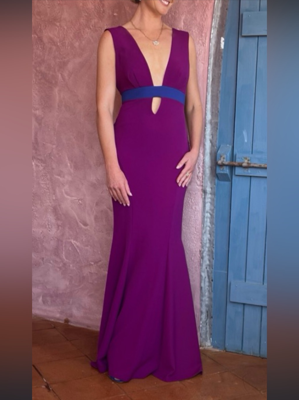 Nicole Miller Collection Magenta Pink And Blue Plunge Mermaid Dress Size 4